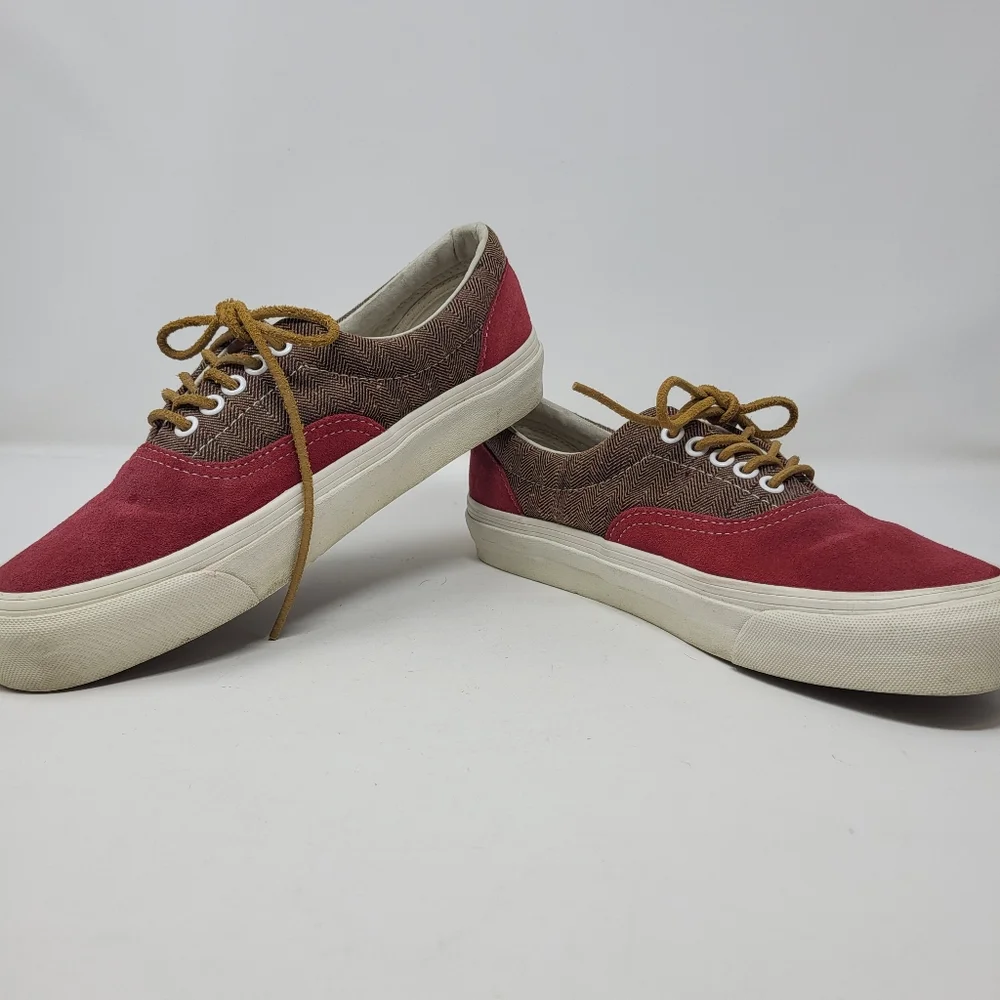Vans Era CA Port Royale‎ Sneakers Shoes Red Suede Brown Herringbone Men's 8.5